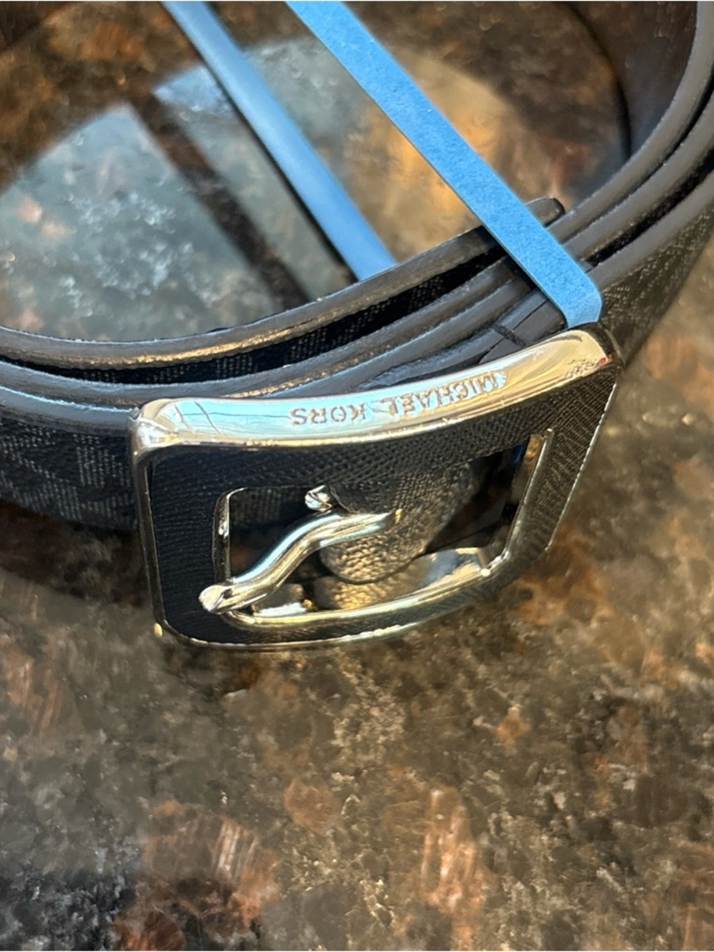 Michael Kors Black Logo-Print Womans Belt with Silver Buckle - Picture 3 of 11